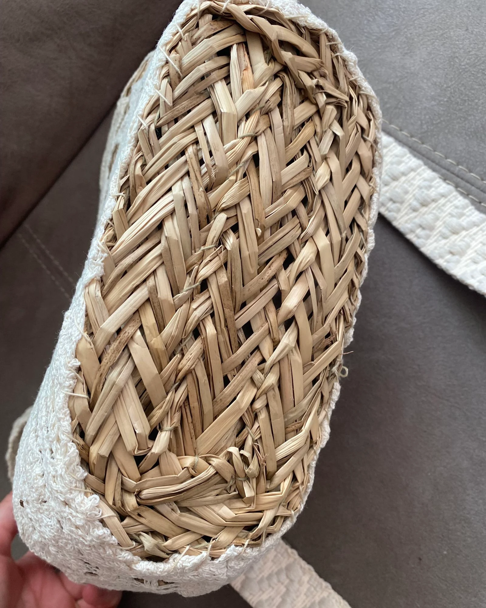 Cesto de palha com crochê creme - Bolso transversal verão boêmio – photo 7